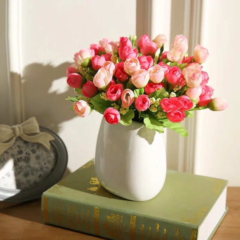 

15/21 Head Artificial Plastic Rose Flowers for Engagement Wedding Flower Decoration Artificial Rose Flowers Branch Best Decor