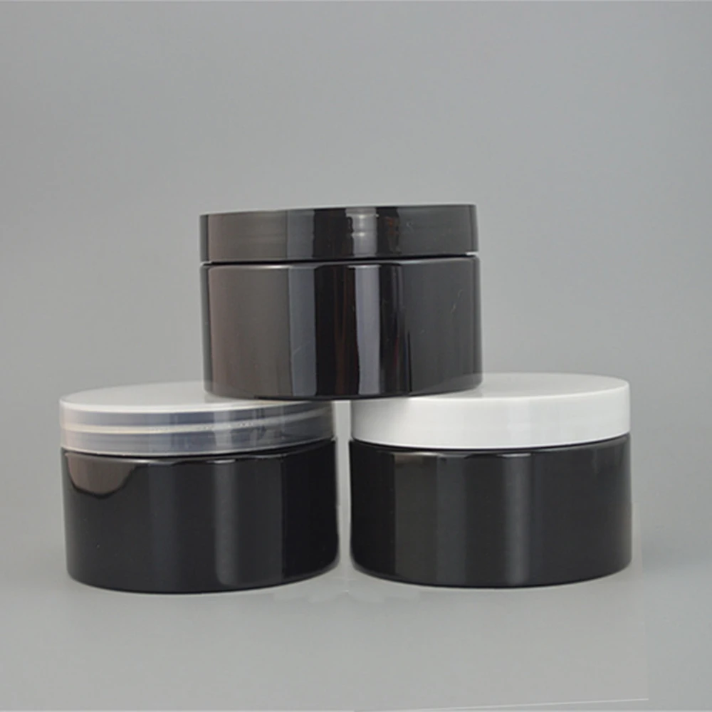 

30pcs 300g Empty Black Cosmetic Cream Jars PET Container Powder Mask Cream Bottle With Plastic Screw Lid