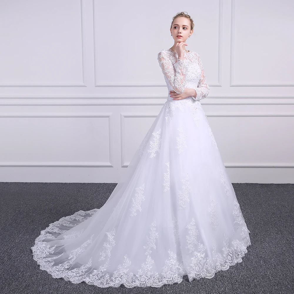 Elegant Sccop Appliques Vintage A-line Lace Wedding Dress