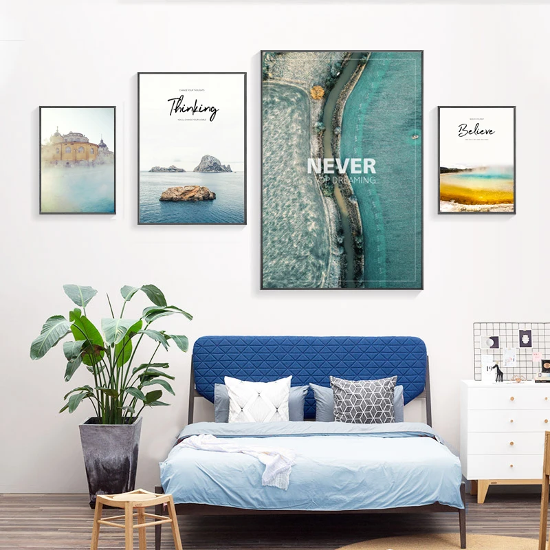 

Landscape Sea Canvas Painting Mediterranean Road Poster Home Decor Art letter Mountain Canvas Paintings For Living Room Wall