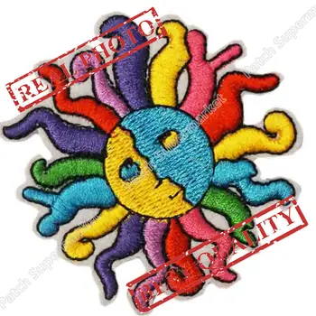 

The Sun muti color rainbow retro boho psychedelic hippie sew sewing applique iron-on patch Kids Girls Dress Patch Badge