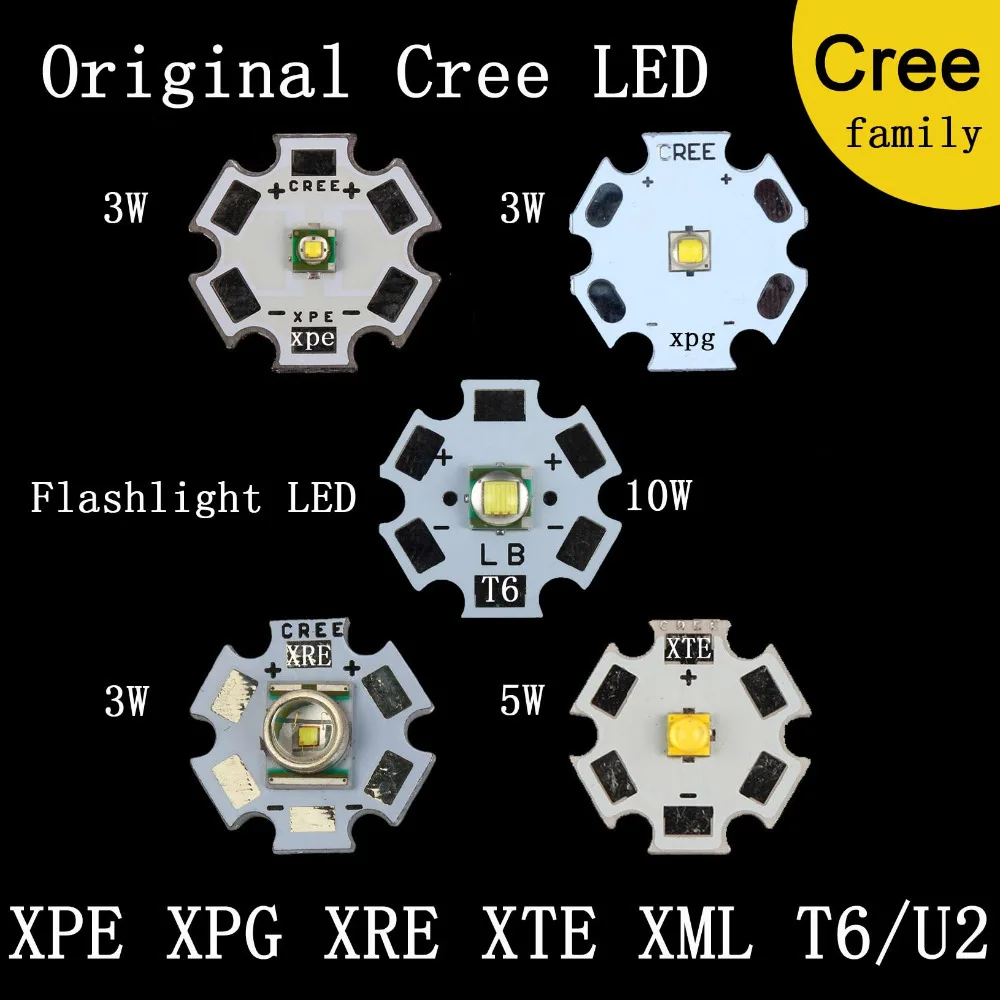 Оригинальный CREE XPE 2 XRE Q5 ХТЕ XPG 2 T6 L2 XHP50 XHP70 Теплый Холодный белый красные, синие зеленый с AL базы для светодио дный фонарик лампа