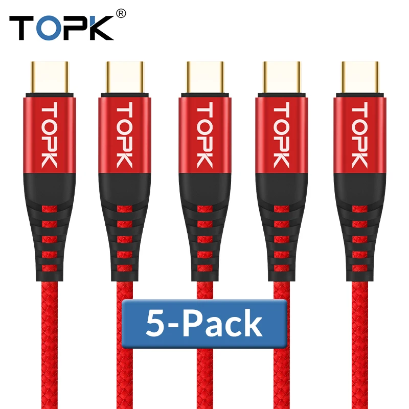 TOPK [5-Pack] usb type-C кабель для USB C кабель для мобильного телефона 3 a кабель для быстрой зарядки type-C для устройств usb type-C