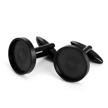 

18mm Outer Diameter Black Plated Brush Cufflinks Stainless Steel Men Blank Cufflinks High Quality Jewelry Accessories