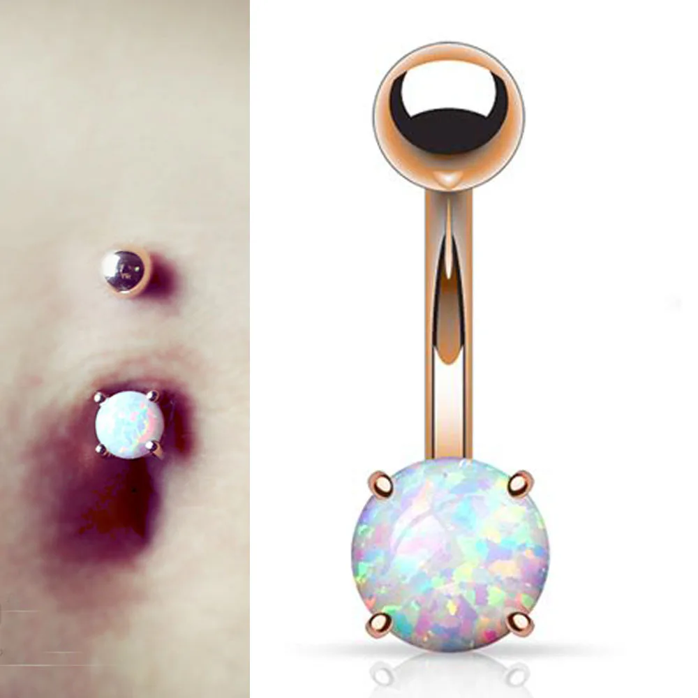

BOG-10PCS Hot Sale Rose Gold Prong Set Opal 17 Stone Navel Belly Button Rings High Quality Piercing Belly Bar Body Jewelry 14G