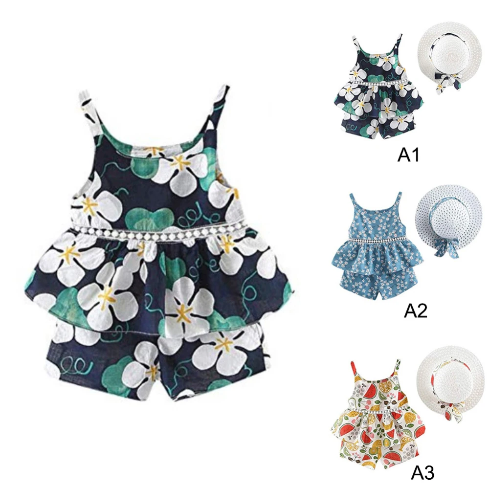 

MrY Girls Summer Outfit Toddler Baby Tops Shorts Casual Hat Clothing Set