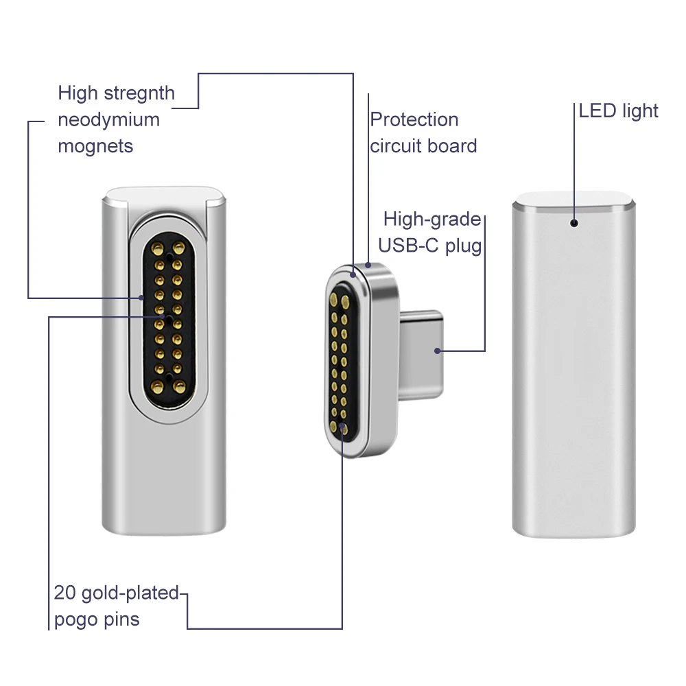 Высокое качество 20 контактов магнитный USB C адаптер Тип C разъем PD 100 Вт Быстрая зарядка для MacBook Pro для huawei для samsung