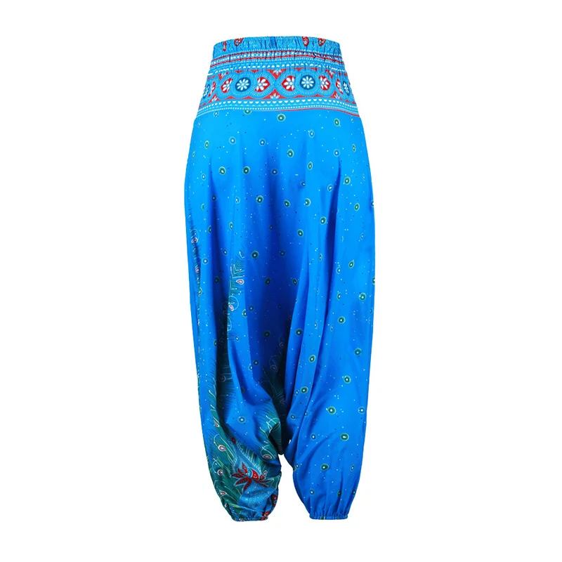 One Size Women Thai Indian Harem Trousers Comfy Boho Pants Long Beach Summer Pants Casual Loose Low Cut Floral Trousers