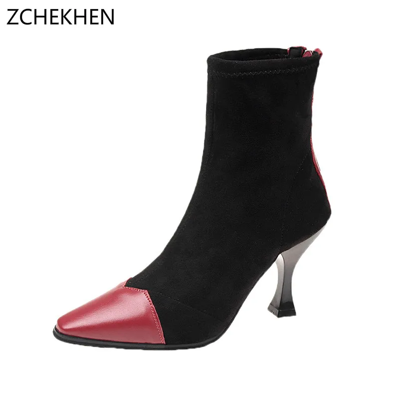 

Europe Women Boots zipper Elastic stretch Sock Boots Ladies thin High Heels Fashion Kardashian Ankle Boots Women Pumps