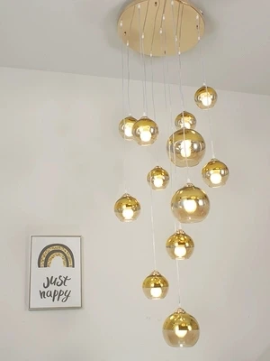 

Modern led Pendant light Nordic Creative Stair Lamp Living Room Glass Ball Hanging Lamp Double Staircase Long Pendant Lamp Cord