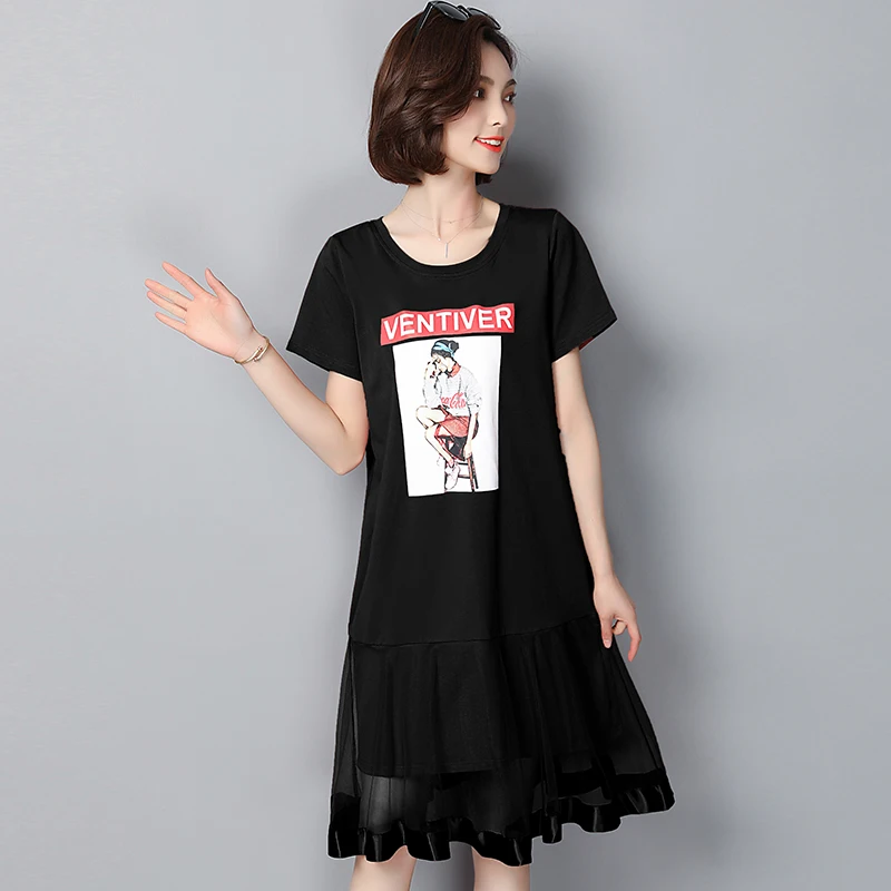 JIBAIYI Transparent Mesh Elegant Short Sleeve Summer Dress Loose O Neck Print Women Dresses Casual Plus Size Ladies Vestidos JIBAIYI Transparent Mesh Elegant Short Sleeve Summer Dress Loose O Neck Print Women Dresses Casual Plus Size Ladies Vestidos