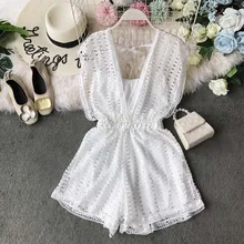 New Summer Bodysuit Women White V-Neck Rompers Hollowed Out Playsuits Women Sleeveless Vacation Jumpsuits New Summer Bodysuit Women White V-Neck Rompers Hollowed Out Playsuits Women Sleeveless Vacation Jumpsuits