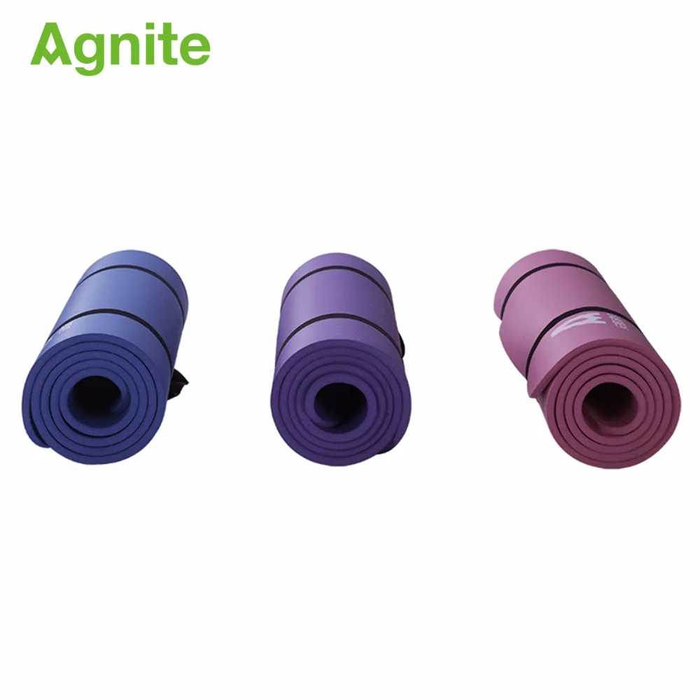 Agnite 4174 professional slip-proof NBR yoga mat 10mm for fitness cushion quality gymnastics exercise matress sport carpet strap