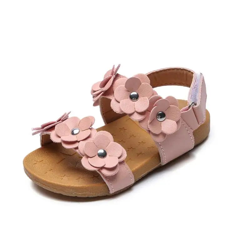 Пляжные сандалии для девочки детские сандалии для девочек мода большой цветок маленьких обувь на плоской подошве - Цвет: Розовый