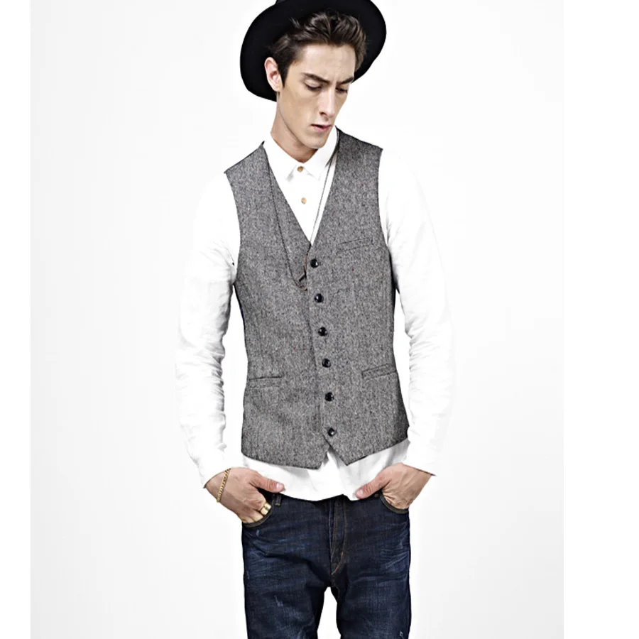 Grey Men Suit Vest Chalecos Para Hombre Chaleco Hombre Vest Gentleman Slim Fit for Men Suit Waistcoat Smart Casual 2019 New
