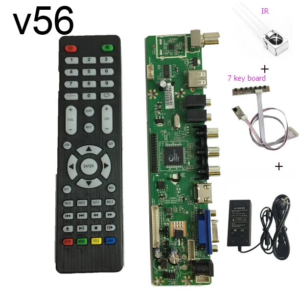 V56 Universal LCD TV Controller Driver Board PC VGA HDMI USB power adapter keyboard