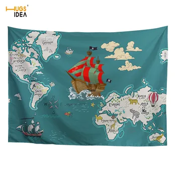 

HUGSIDEA Cartoon World Map Wall Tapestry Creative Wall Sticker Home Scenery Decoration Bedroom Hanging Table Cloth Yoga Matt