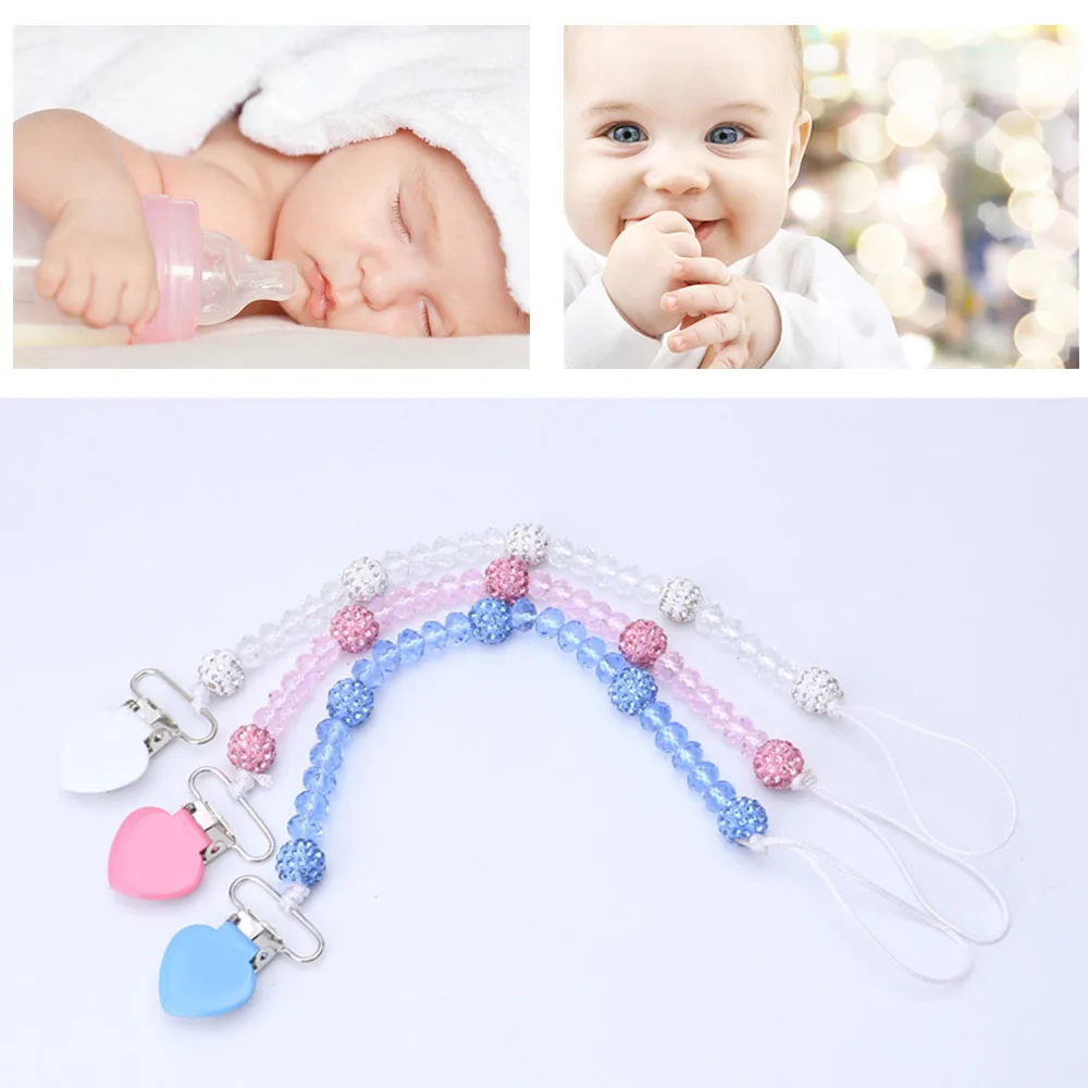 

Drop shipping CYSINCOS Crystal Baby Pacifier Clips Soother Holder Anti Folder Pacifier Clip Chain Nipple Holder Baby Pram Hook