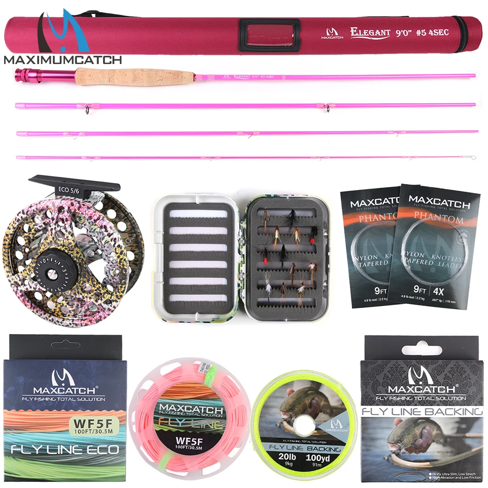 Maximumcatch 5WT Fly Fishing Combo 9FT Medium fast Pink Fly Fishing Rod