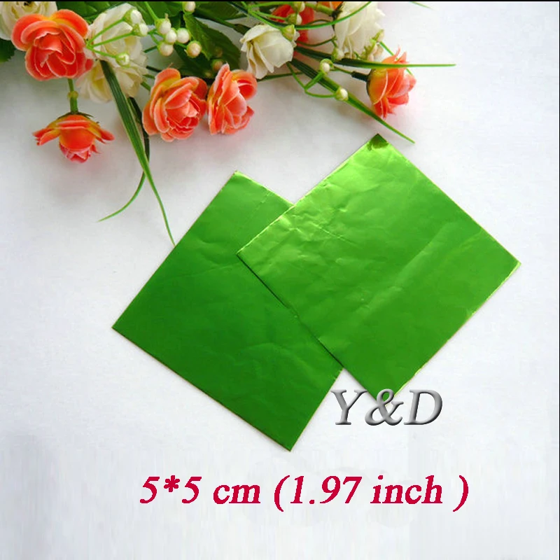 

1000 pc per lot 5 cm food grade chocolate candy tea cookies Mini aluminum packing wrapped wrapping foil # CF-05 -Green