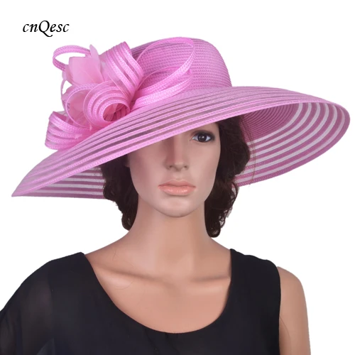 Дизайн, х с большими полями Кентукки шляпа котелок церковная Свадебная женская шляпа перо чародей шляпка для скачек, вечеринки