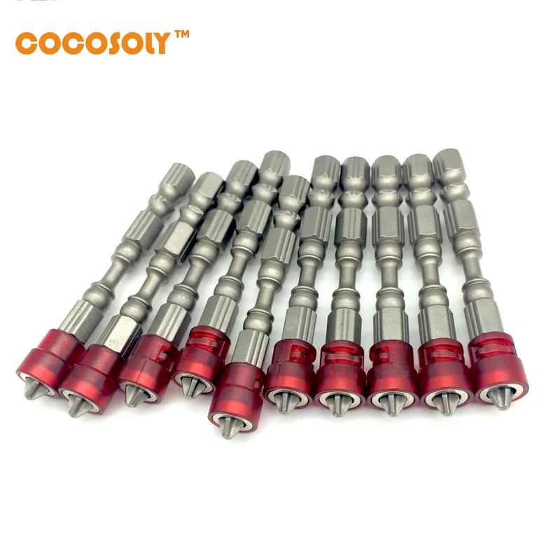 

Cocosoly 10pcs/set 65mm Magnetic Screwdriver Bit Plasterboard Drywall Screwdriver Bits Ph2 Screw Driver Bit -1/4" Hex Shank