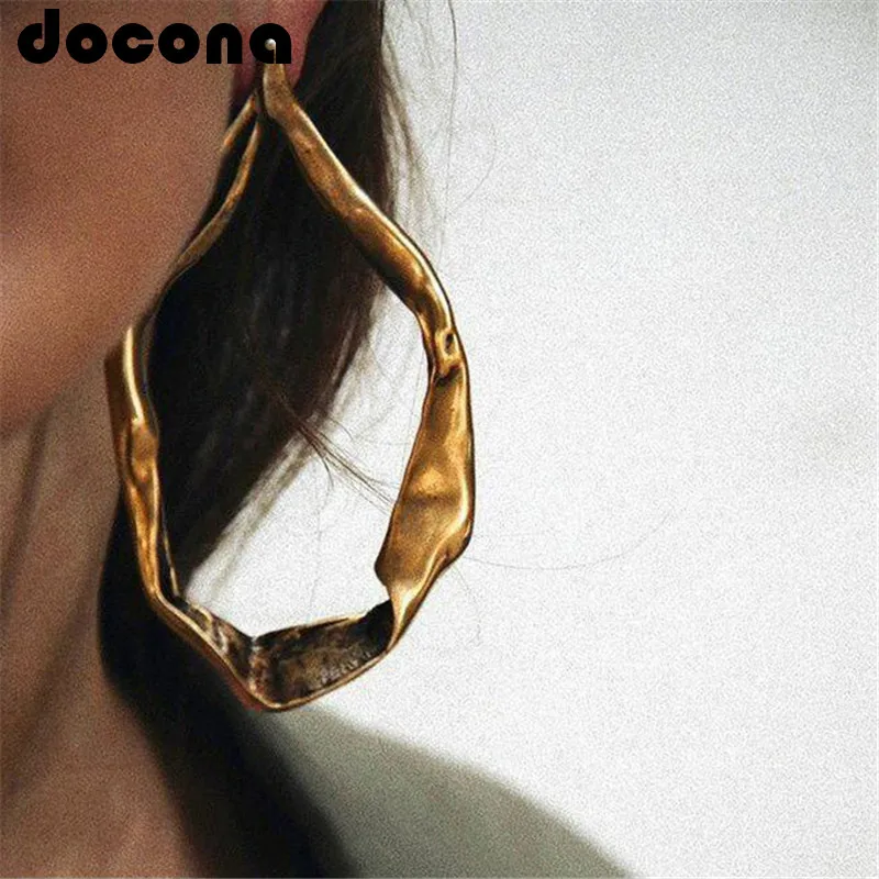 

docona Punk Gold Color Twisted Geometric Drop Earring for Women Alloy Large Pendant Statement Earring Pendientes 2981