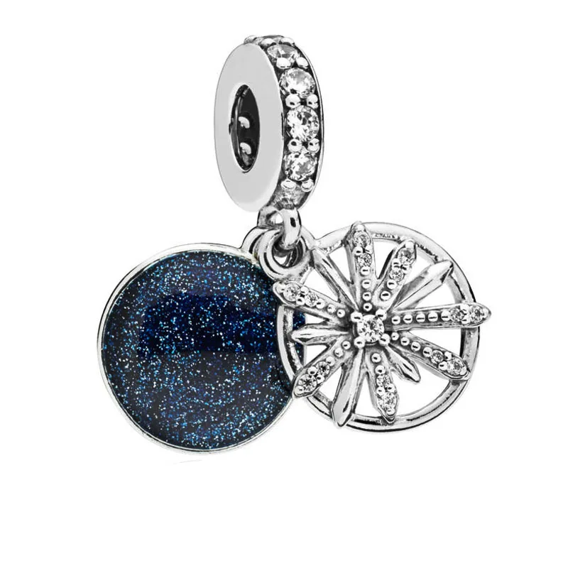 

2018 Winter Dazzling Wishes Dangle Charm With CZ Blue Enamel Fits Pandora Charm Bracelets 925 Sterling Snowflake Bead DIY Making