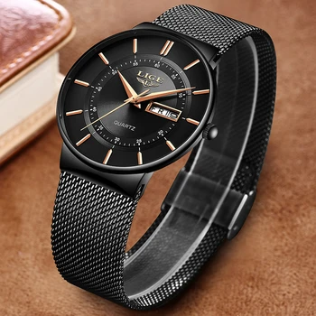 

LIGE Fashion Mens Watches Top Brand Luxury Quartz Watch Men Casual Slim Mesh Steel Date Waterproof Sport Watch Relogio Masculino