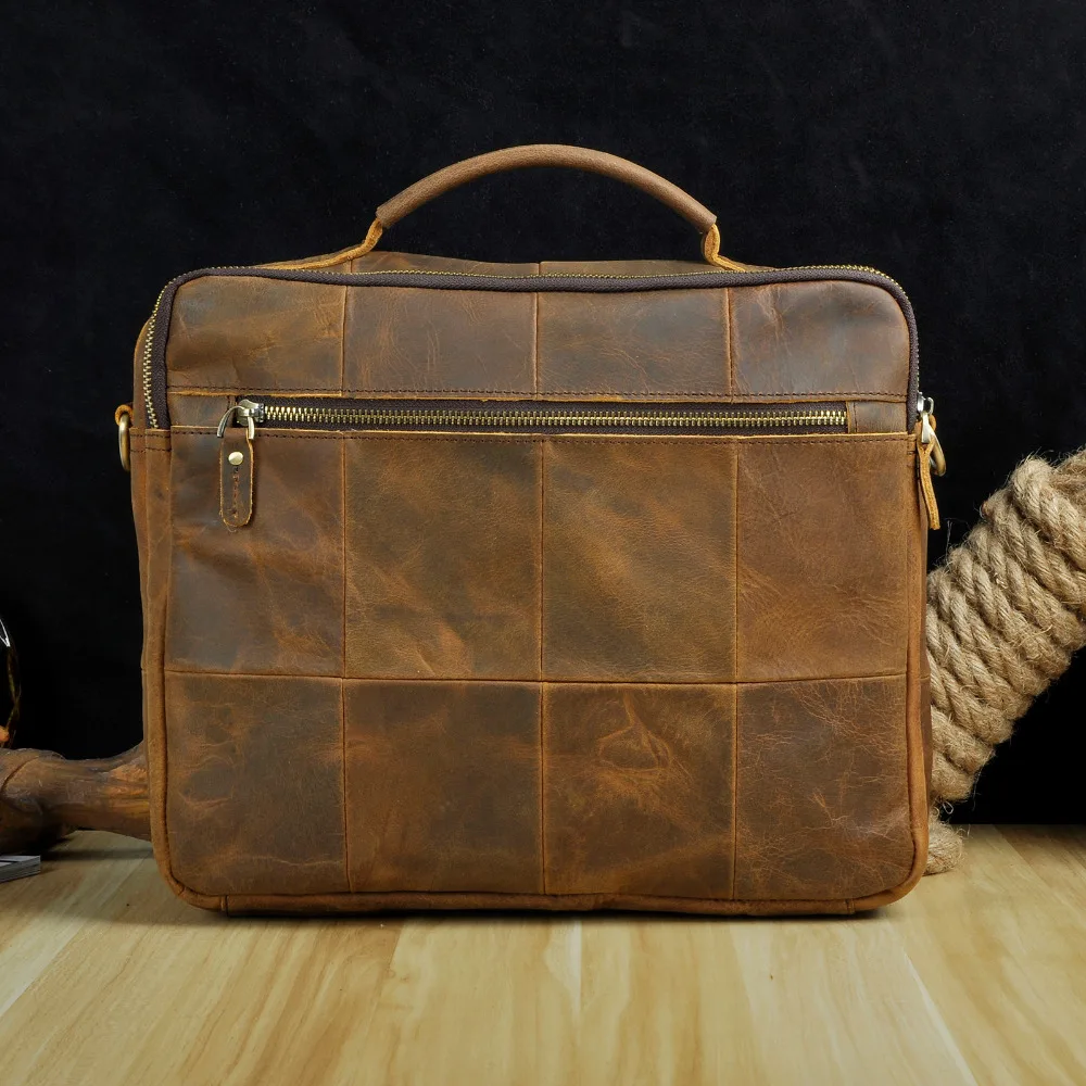 Le'aokuu Men Real Leather Antique Style Coffee Briefcase Business 13" Laptop Cases Attache Messenger Bags Portfolio B207-d