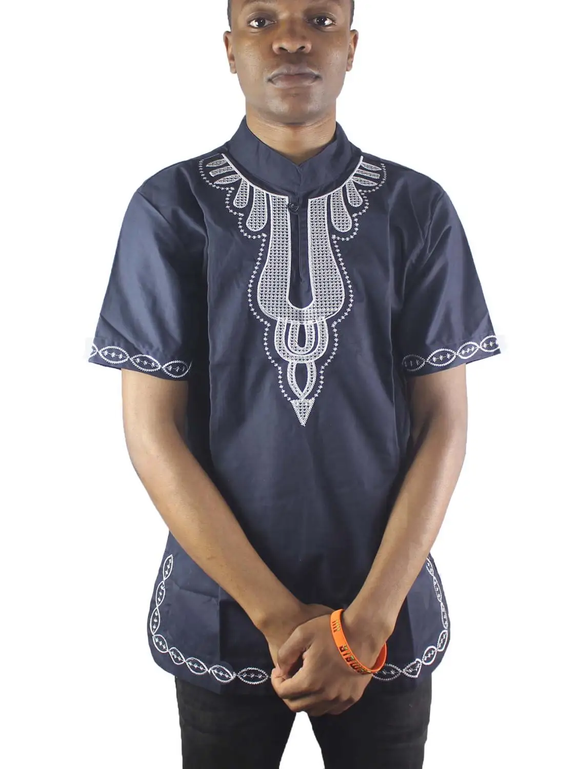 

Africa Ethnic Both Side Embroidery Men`s Dashiki Tops Mandarin Collar Folk Shirts for Wedding