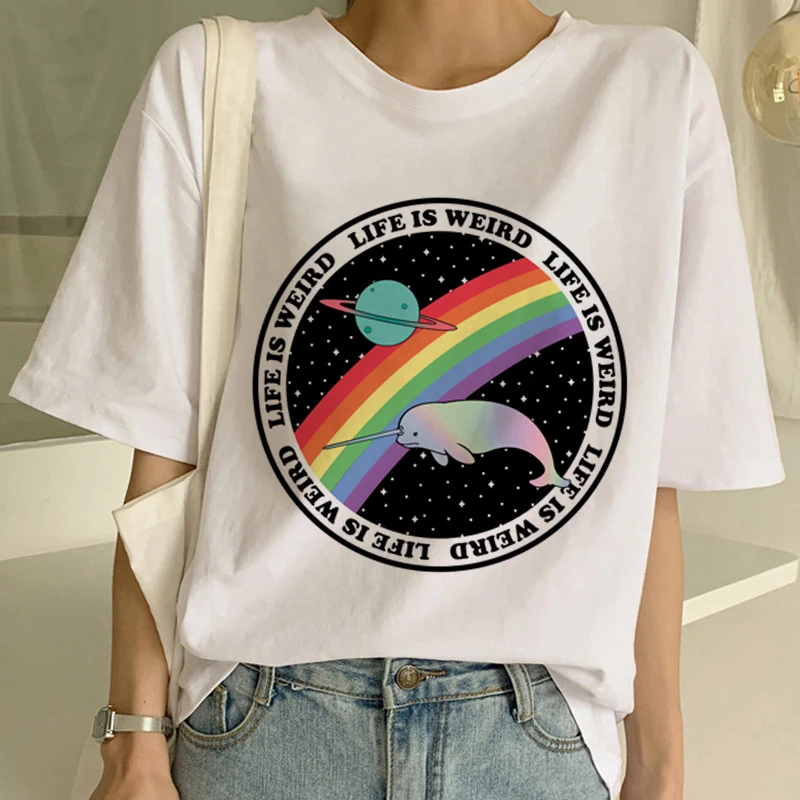 Футболка с радугой, милая Футболка Harajuku, женская футболка Ullzang Rainbow Unicorn, модная футболка с коротким рукавом, Kawaii, женские футболки - Цвет: 3158