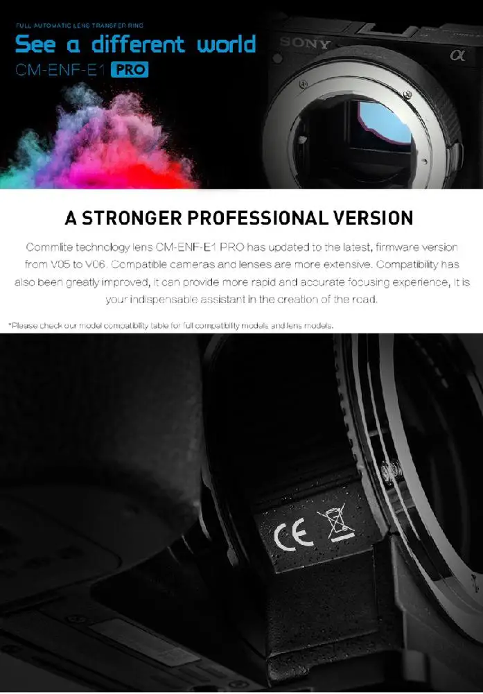 Commlite CM-ENF-E1 PROAuto Focus адаптер для объектива Nikon F только для sony E Mount A7R2 A7II A6300 A6500 A7R Mark II r25