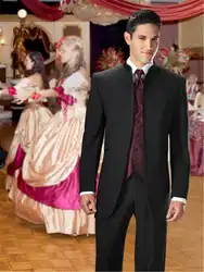 Последние конструкции пальто брюки черный свадебный костюм для Для мужчин стенд воротник дружки индивидуальный заказ смокинг комплект из