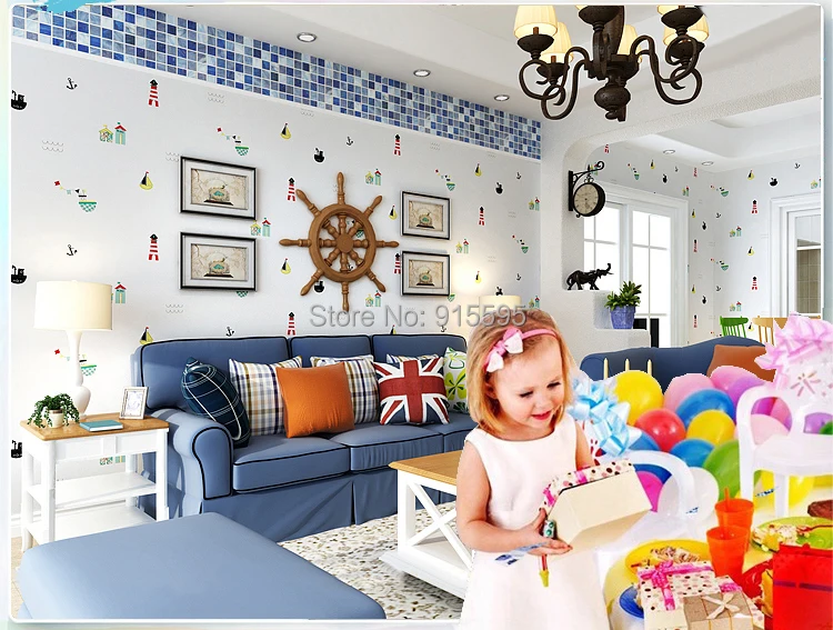 Средиземноморский стиль нетканые плотные обои 3D детская комната спальня мультфильм украшения обои для детской комнаты настенный Декор