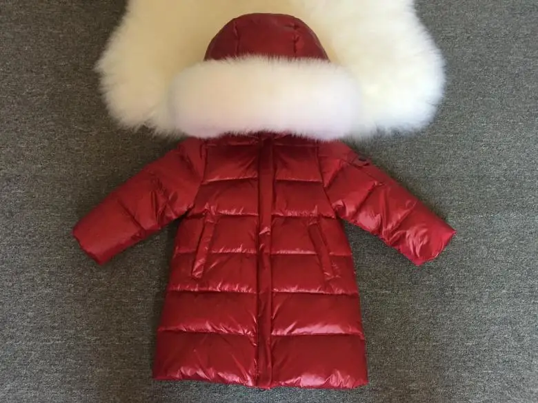 Теплое зимнее пальто из натурального меха енота для больших детей, новая длинная пуховая парка, модная верхняя одежда с меховым воротником, Брендовое дизайнерское пальто - Цвет: burgundy white fur