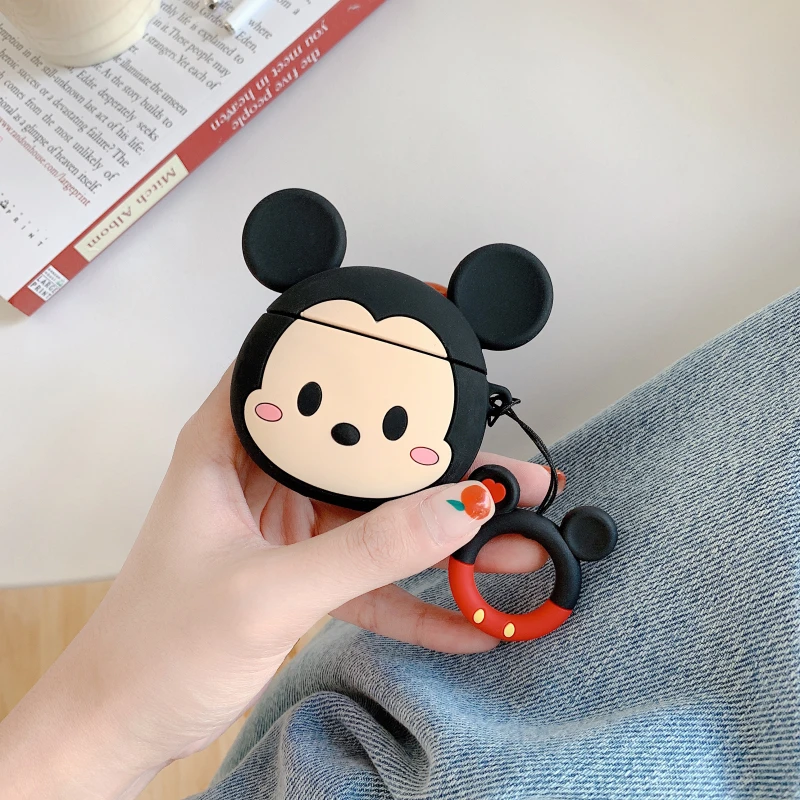 Милый мультяшный чехол с Минни Микки для Airpods 2, чехол, силиконовые наушники, чехлы для Apple Airpods 1/2, чехол для наушников, кольцо на руку
