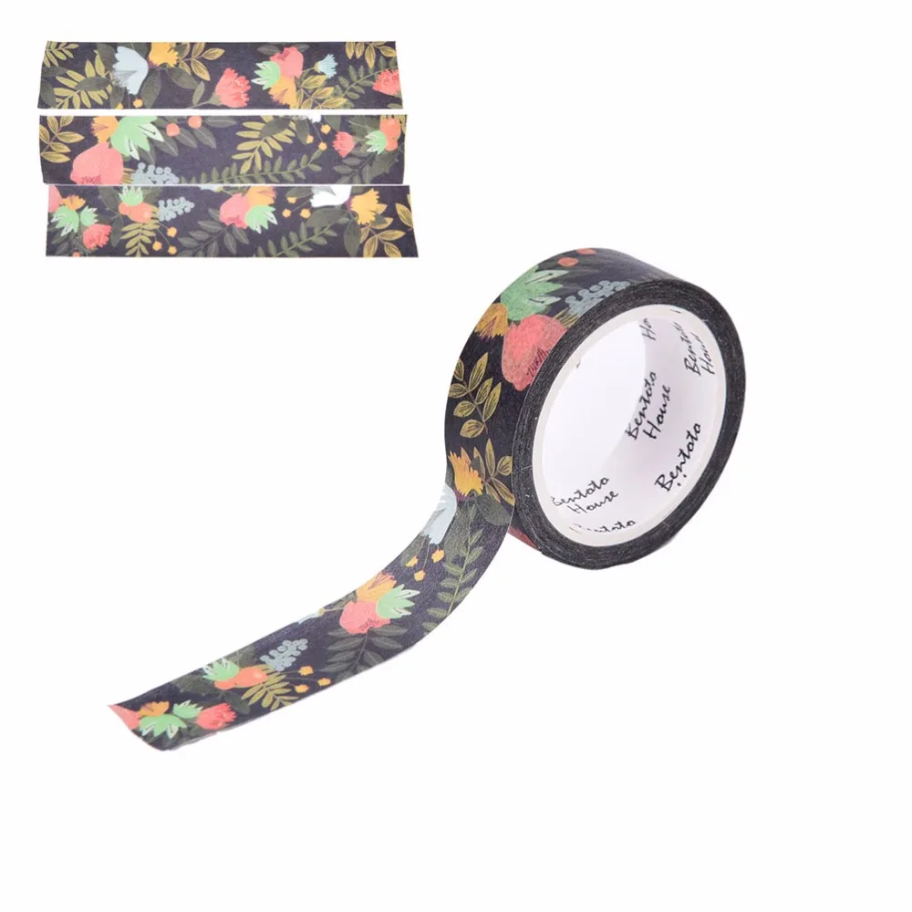 Dark Flowers Washi Tape DIY Decorative Adhesive Sticker Paper Tape Masking Tape Scrapbooking Washi Tape