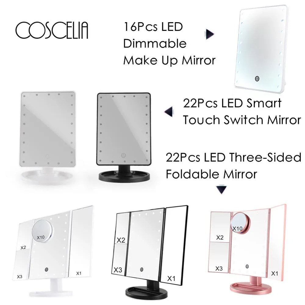 

Makeup Mirror with 16/22 LEDs Cosmetic Mirror with Touch Dimmer Switch Battery Operated Stand for Tabletop Bathroom Bedroom