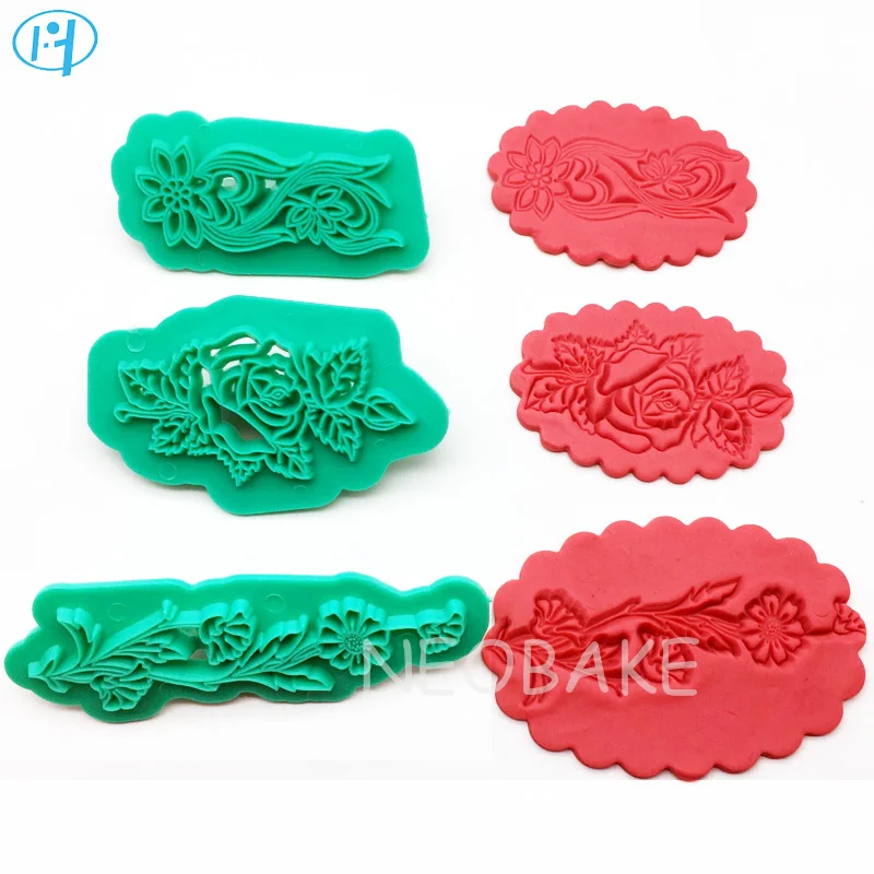 3pcs/Set Plastic Flower Embosser Cake Fondant Sugarcraft Cookie Decorating Tools Cutters Cake