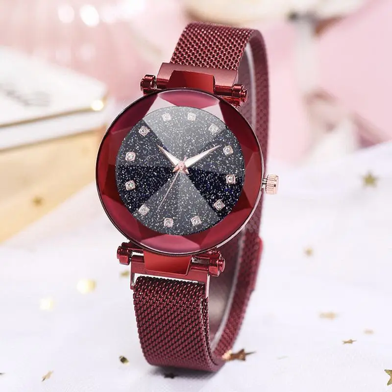Mdnen Dropshipping Women Mesh Magnet Buckle Starry Sky Watch Luxury Ladies Geometric Surface Dial Quartz Relogio Feminino | Наручные часы