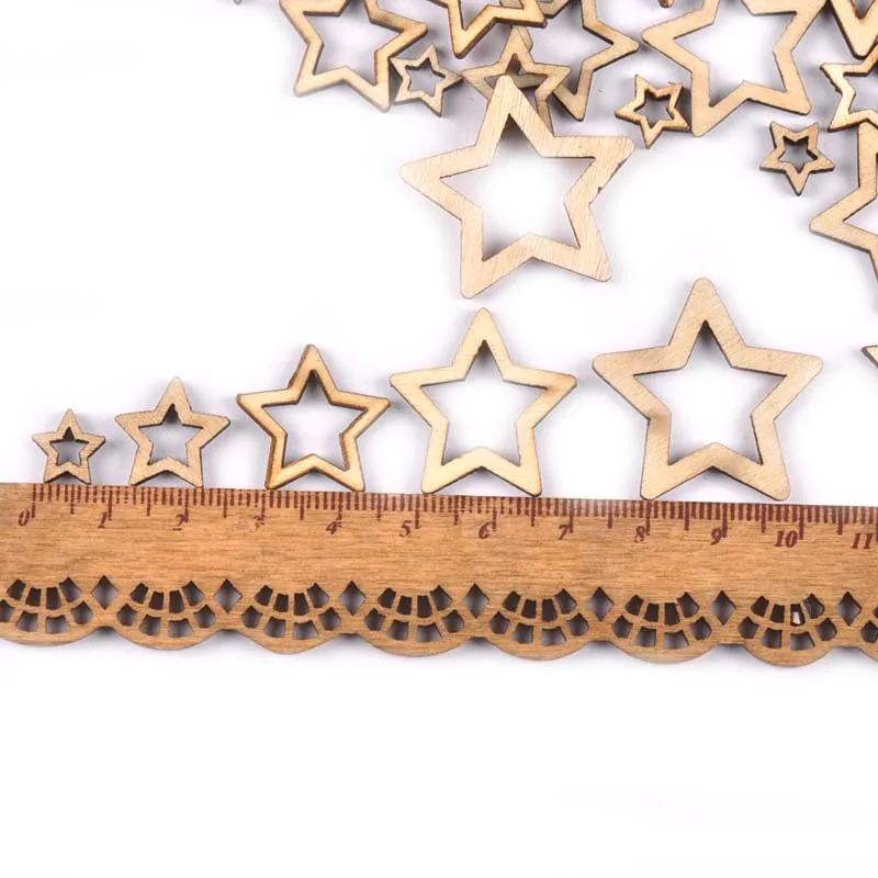 Новые смешанные 50 шт выдолбленные звезды деревянные ремесла для искусства украшения для скрапбукинга свадебные DIY Деревянные пластинки украшения дома M1872