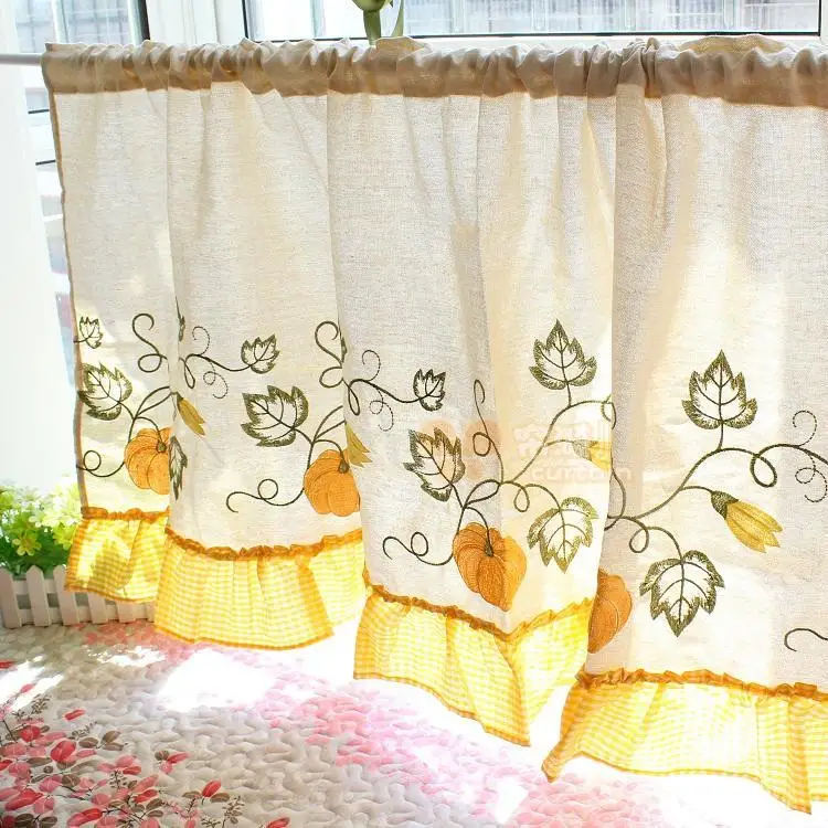 

Korean Pastoral Cloth Floral Embroidered Window Valance Ruffle Half Curtain For Home Kitchen Cabinet Coffee Window Decor