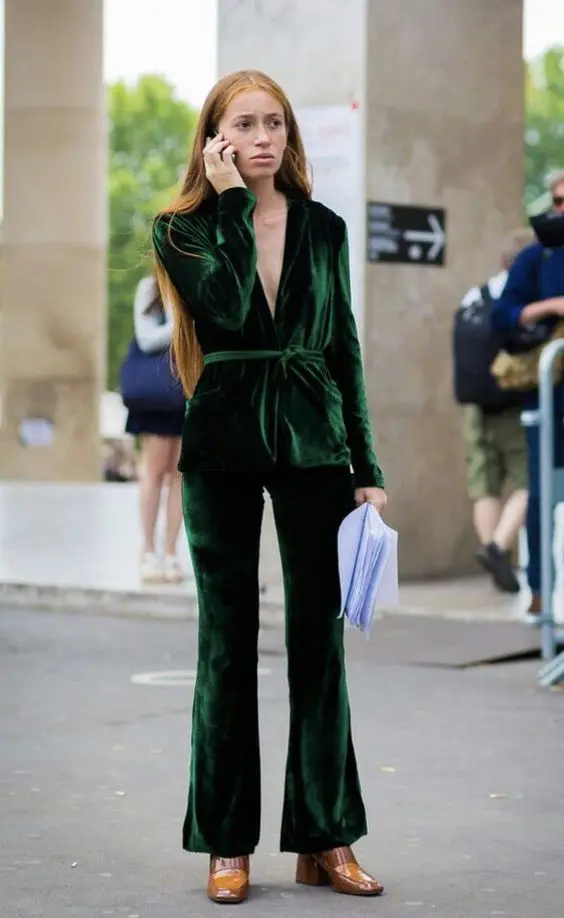Green velvet pants suit Clearance