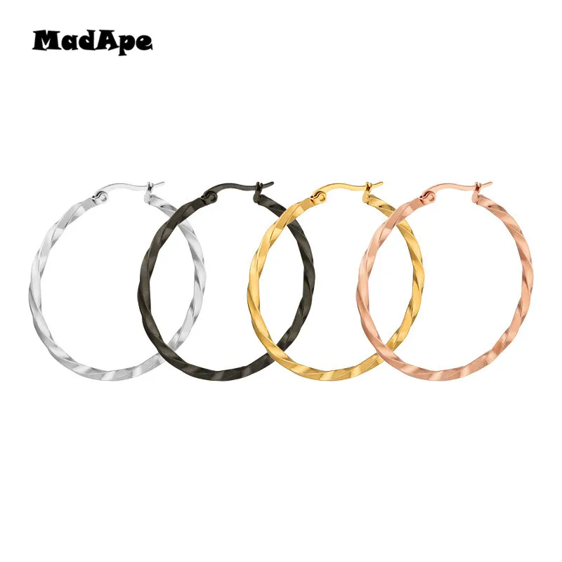 MadApe Gold/Black/Silver Color/Rose Gold Color Round Creole Earrings Stainless Steel Big Round Female Hoop Earrings For Women