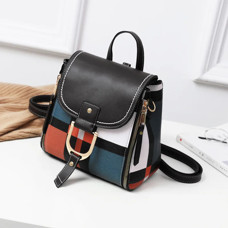 Многофункциональный рюкзак, Модный женский рюкзак, кожаные школьные сумки, рюкзак, винтажные сумки через плечо, Sac A Dos mochila B42-73 - Цвет: Black white