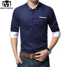 MIACAWOR, Прямая поставка, Новые однотонные мужские рубашки, хлопковые повседневные рубашки с длинным рукавом, облегающие мужские рубашки, мужская одежда размера плюс, C369