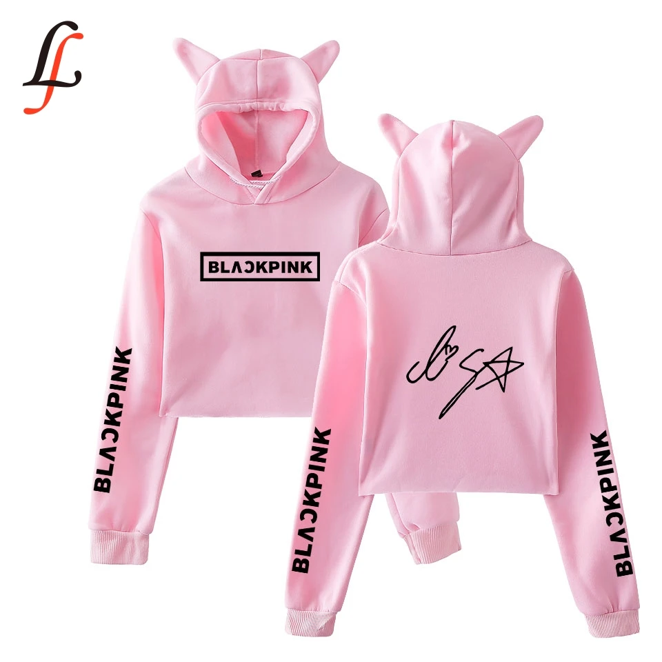 Blackpink harajuku Cat Ear Cap Hoodies fashion trend sala Cat Crop Top Women Hoodies Sweatshirt Sexy hot Kpop Clothes