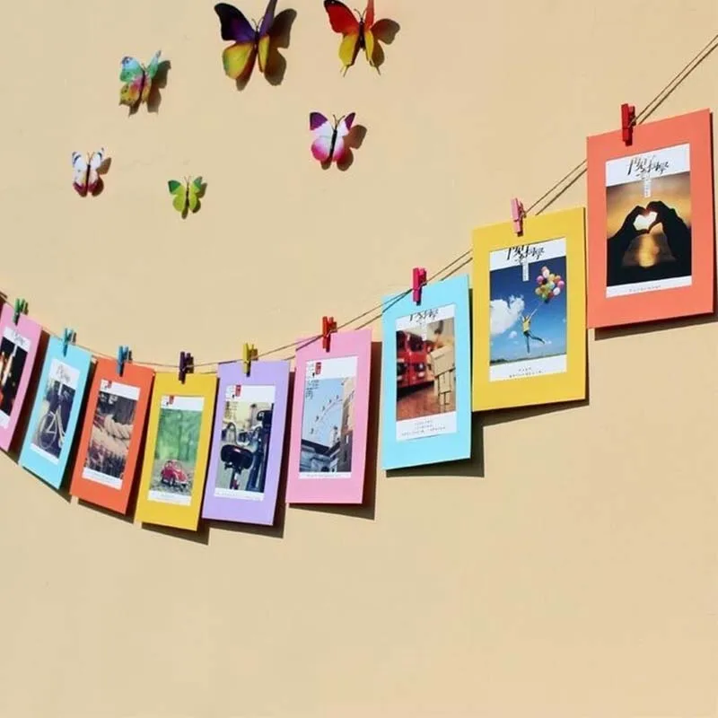 

10pc Combination Paper Photo Frame with Clips and 2 m Rope 5/6/7 Inch Wall Photo Hanging Picture DIY Photo Album Home Decoration