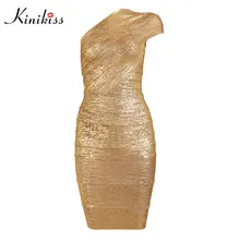 Kinikiss sexy women gold sequin bandage dress one shoulder elegant silvery party dress open back fashion women club dress brand
